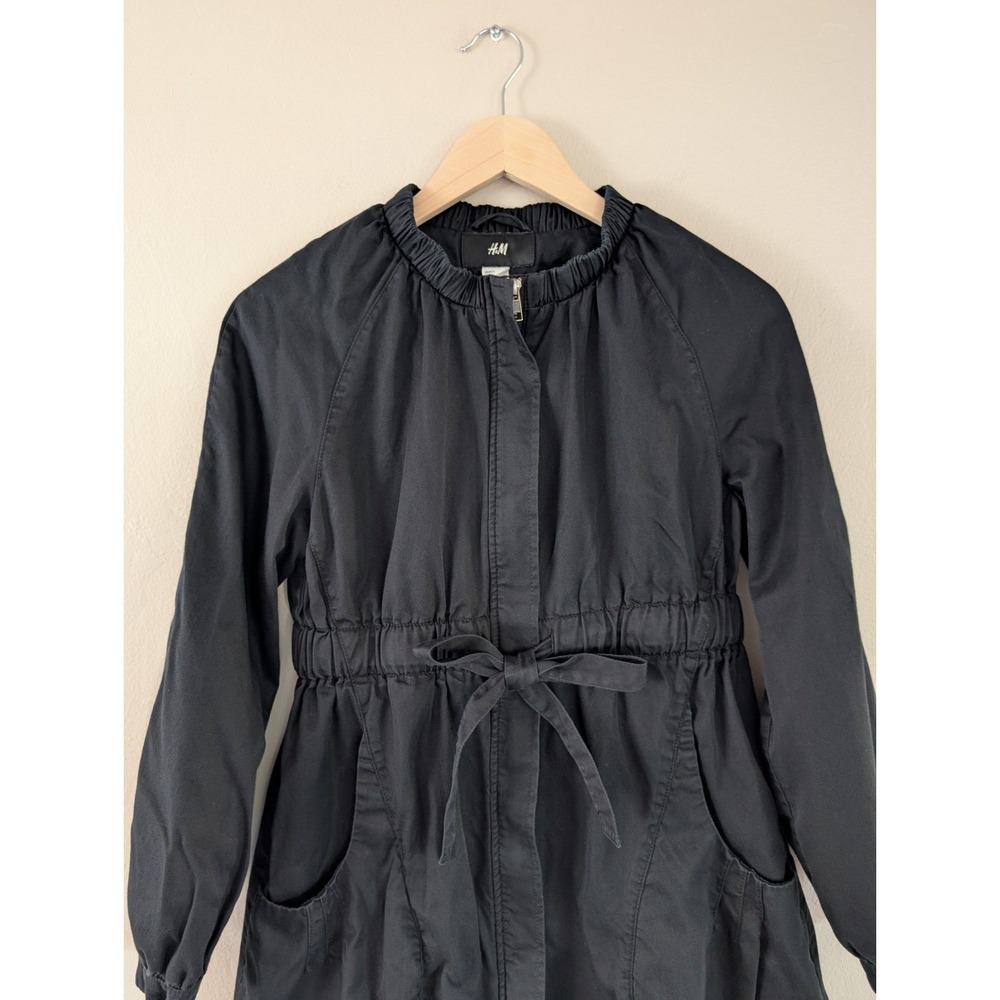 H&M Black Mid-Length Utility Jacket 4 Collarless Cargo Military Workwear Grunge‎